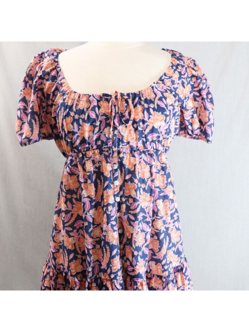J.Crew Painted Block Print Cotton Voile Beach Dress S Navy Orange Button Front - Picture 6 of 16
